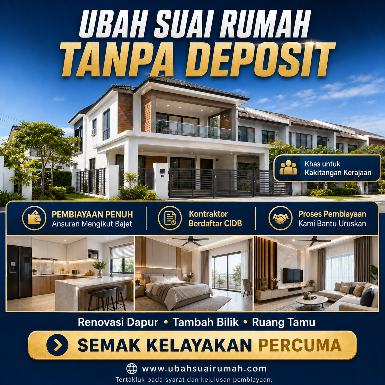 Promosi ubah suai rumah tanpa deposit untuk kakitangan kerajaan dengan pembiayaan penuh
